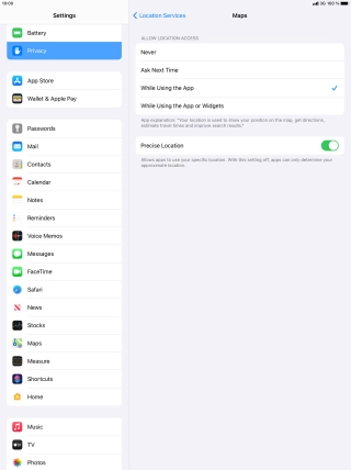 Press the required setting to turn the function on or off.