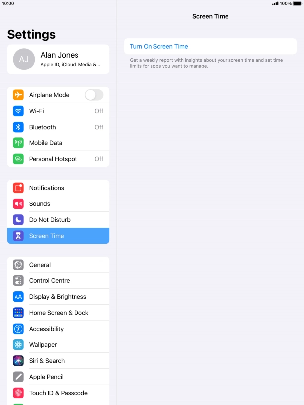Press Turn On Screen Time.