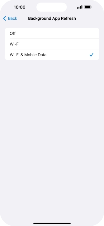 To turn off background refresh of apps, press Off.