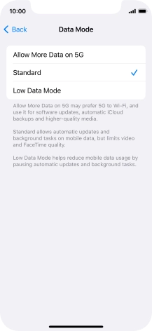 Press the required setting.