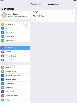 To select notification preview on the lock screen, press Always.