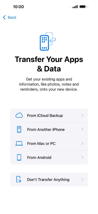 You can transfer content from an Android phone when your phone is activated for the first time and after a factory reset. When this screen is displayed, your phone is ready to transfer content from an Android phone.
