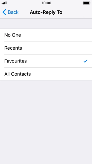 Press the required setting to select which contacts should automatically be notified that Do Not Disturb While Driving is turned on.