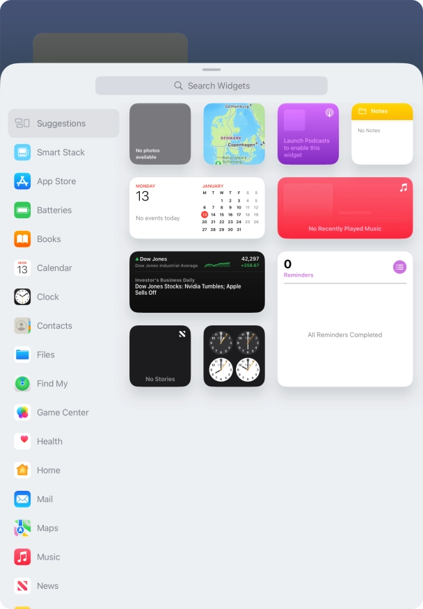 Press the required widget.