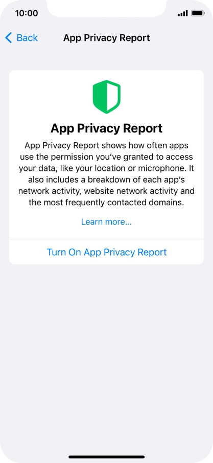 Press Turn On App Privacy Report to turn on the function.