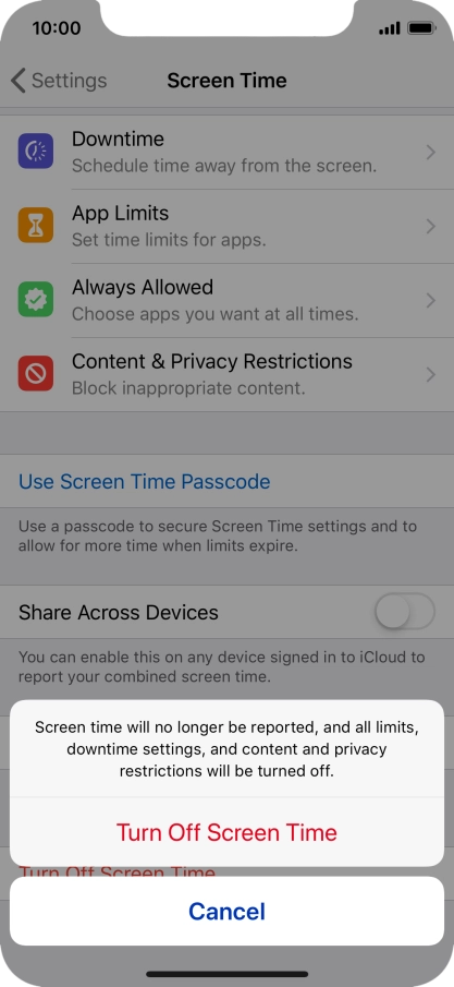 Press Turn Off Screen Time.