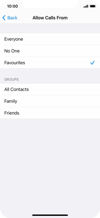 Press the required setting to select which contacts can call you even though Do Not Disturb is turned on.