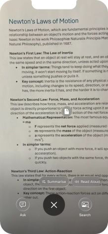 To use visual intelligence on a text, take a picture of the text, press the required setting and follow the instructions on the screen to use the function.