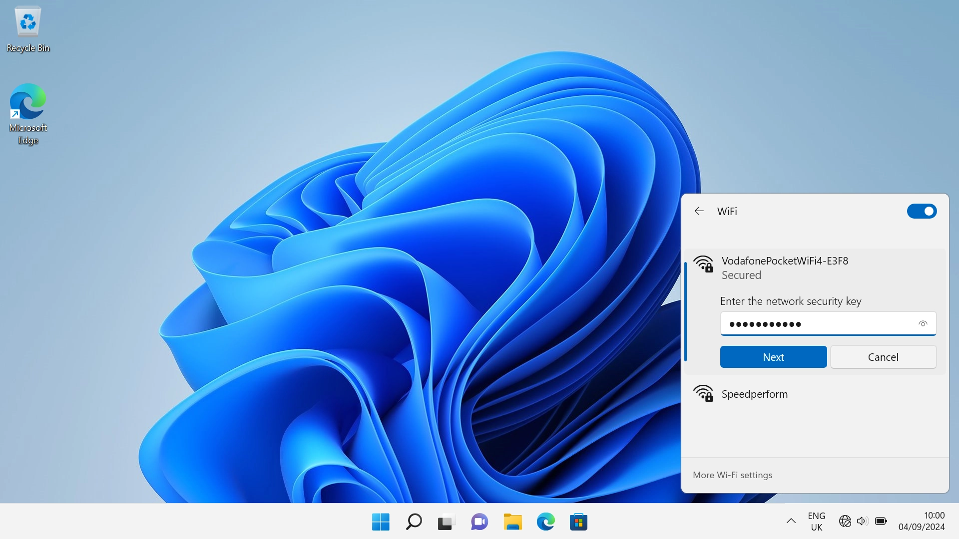If you're asked to key in the Wi-Fi password for your Wi-Fi hotspot do so, and click Next.
