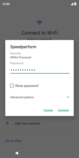 Key in the password for the Wi-Fi network and press Connect.