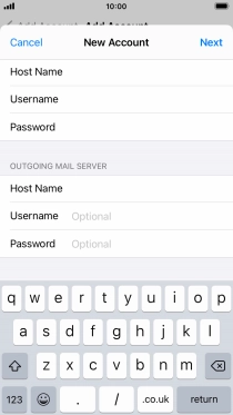 Press Username and key in the username for your email account. Please note that if you're using Vodafone's outgoing server, leave the username field empty.