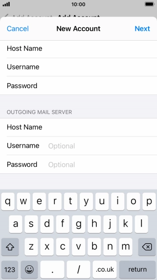 Press Username and key in the username for your email account. Please note that if you're using Vodafone's outgoing server, leave the username field empty.