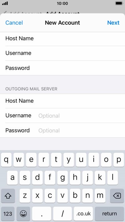 Press Username and key in the username for your email account. Please note that if you're using Vodafone's outgoing server, leave the username field empty.