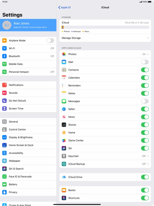 Press iCloud Backup.