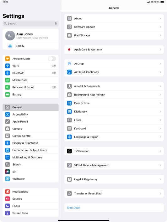 Press Transfer or Reset iPad.