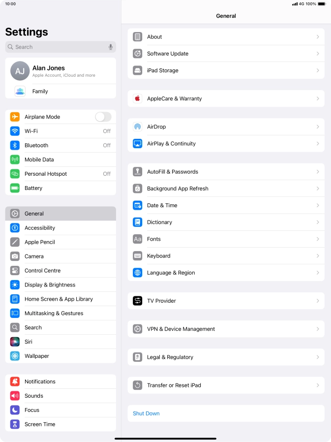Press Transfer or Reset iPad.