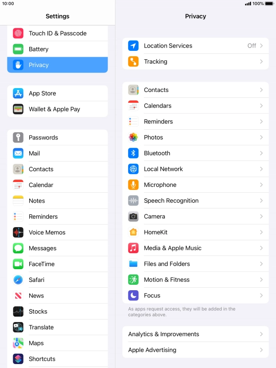 Press Location Services.