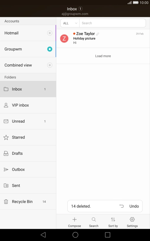 Press the required email account.