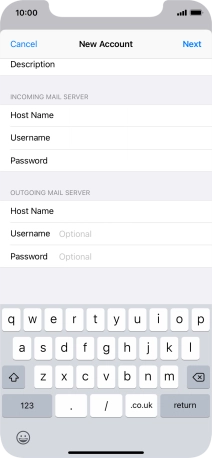 Press Username and key in the username for your email account. Please note that if you're using Vodafone's outgoing server, leave the username field empty.