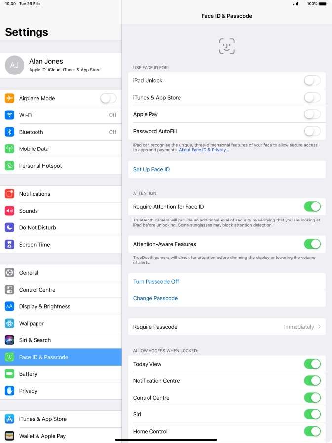 Press Turn Passcode Off and key in the lock code.