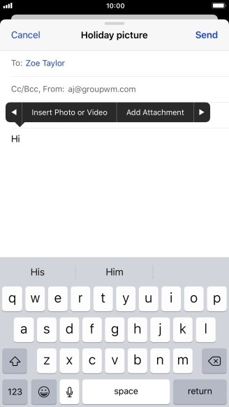 Press Insert Photo or Video and follow the instructions on the screen to attach a picture or a video clip.