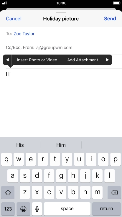 Press Insert Photo or Video and follow the instructions on the screen to attach a picture or a video clip.