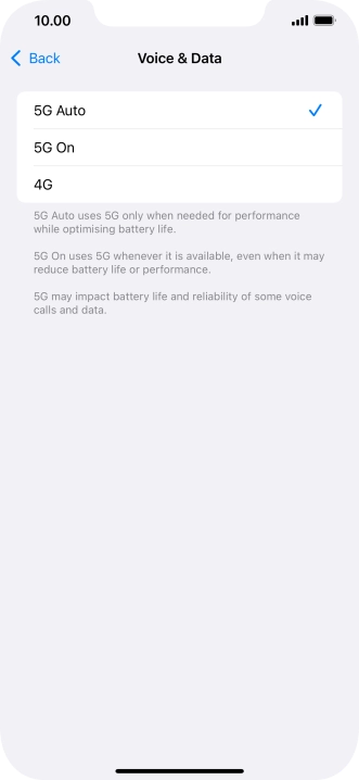 To turn on automatic switch between 5G and 4G, press 5G Auto.
