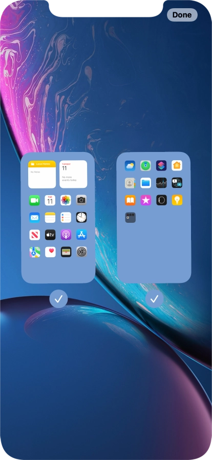 Press the fields below the required home screens to select or deselect them.