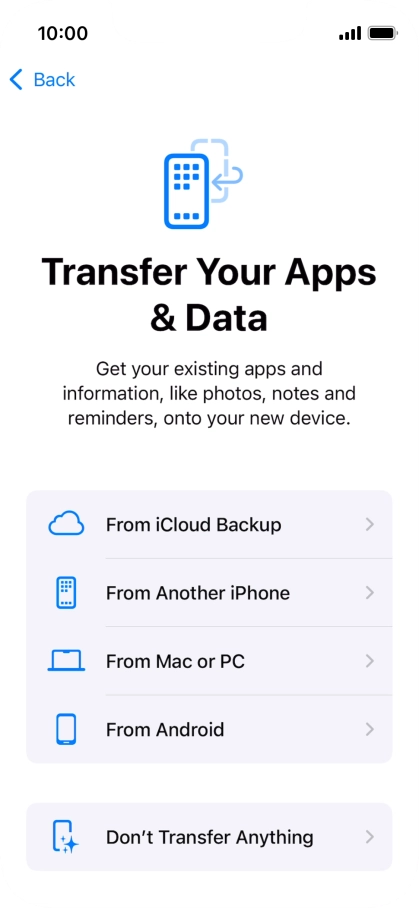 You can transfer content from an Android phone when your phone is activated for the first time and after a factory reset. When this screen is displayed, your phone is ready to transfer content from an Android phone.