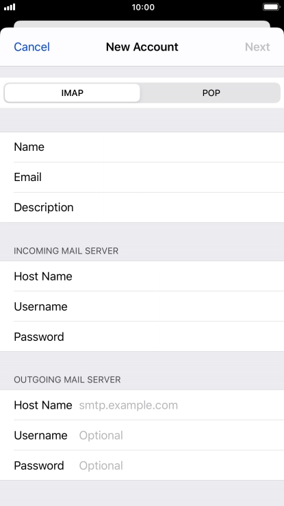 Press Host Name and key in the name of your email provider's outgoing server. Please note that if you can't send email messages when using your email provider's outgoing server, key in smtp.vodafone.net.au (Vodafone's outgoing server).