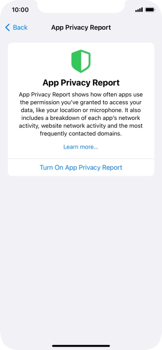 Press Turn On App Privacy Report to turn on the function.