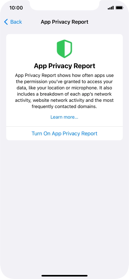 Press Turn On App Privacy Report to turn on the function.