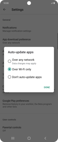To turn on automatic update of apps using mobile network, press Over any network.