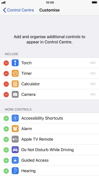 Press the delete icon next to the required function to remove it from Control Centre.