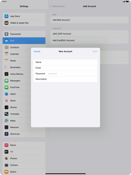 Press Password and key in the password for your email account.