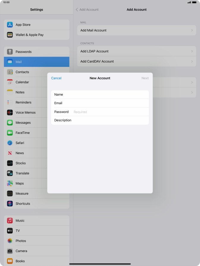 Press Password and key in the password for your email account.
