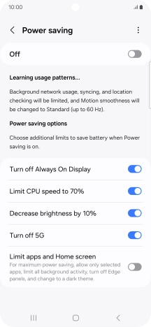 Press the indicators next to the required settings.