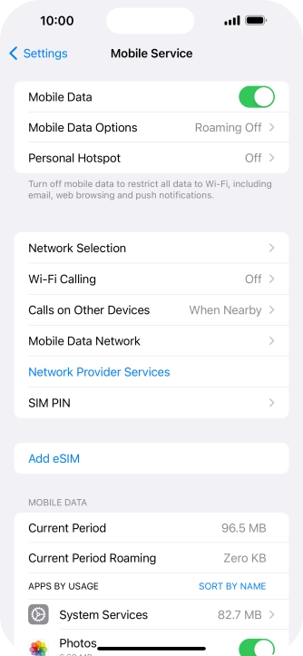 Press Mobile Data Options.