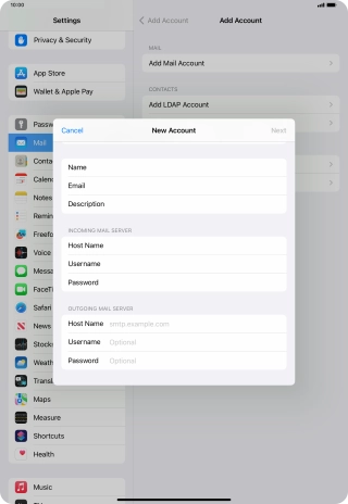 Press Host Name and key in the name of your email provider's outgoing server. Please note that if you can't send email messages when using your email provider's outgoing server, key in smtp.vodafone.net.au (Vodafone's outgoing server).