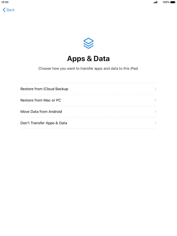 Press Don't Transfer Apps & Data and follow the instructions on the screen to finish the activation.