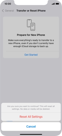 Press Reset All Settings. Wait a moment while the factory default settings are restored. Follow the instructions on the screen to set up your phone and prepare it for use.