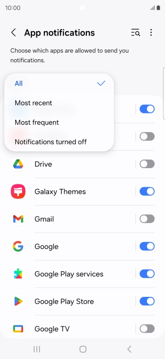 Press the required setting.