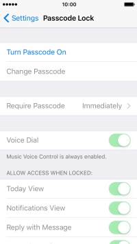 Press Turn Passcode On and key in a phone lock code of your own choice twice.