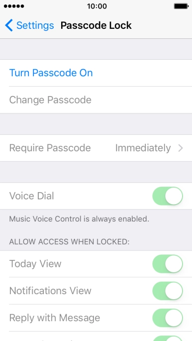 Press Turn Passcode On and key in a phone lock code of your own choice twice.
