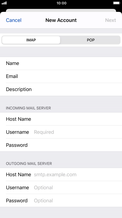 Press Username and key in the username for your email account.