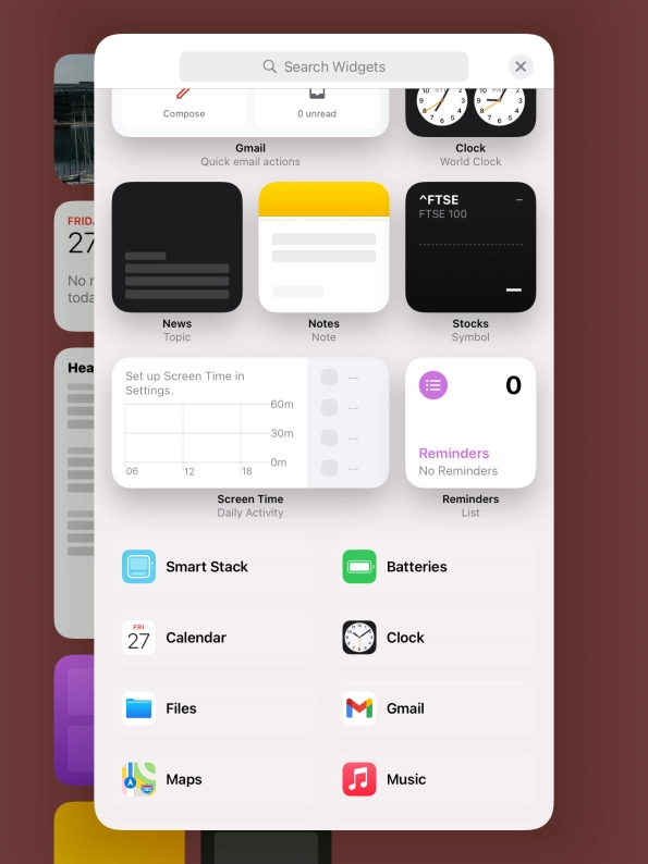 Press the required widget.