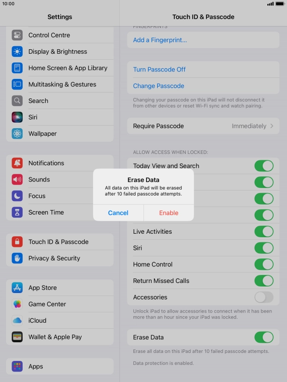 If you turn on the function, press Enable.