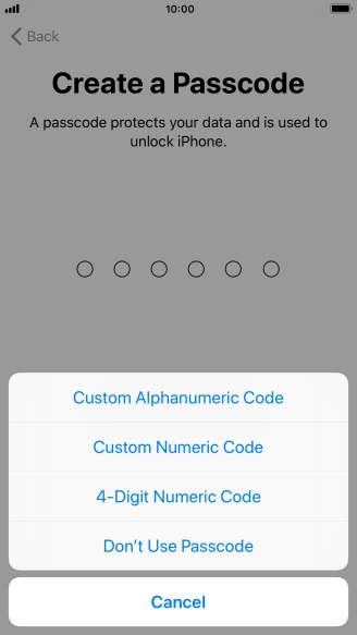 Follow the instructions on the screen to turn on use of phone lock code or press Don't Use Passcode.