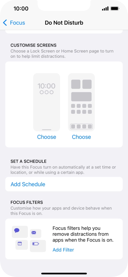 Press Add Schedule and follow the instructions on the screen to select settings for automatic activation of Do Not Disturb.