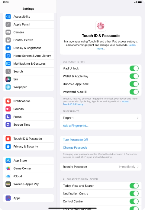 Press the indicators next to the required settings to turn them on or off.